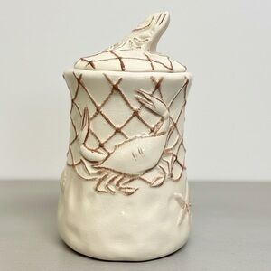 Vintage Nautical Ceramic Cookie Jar - Crab & Net with Crawfish Finial